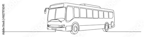 one continuous line drawing of a city bus public transport vehicle for passenger travel vector monoline illustration