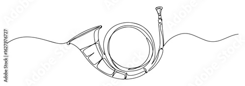 hunting horn old musical instrument outline vector illustration monoline