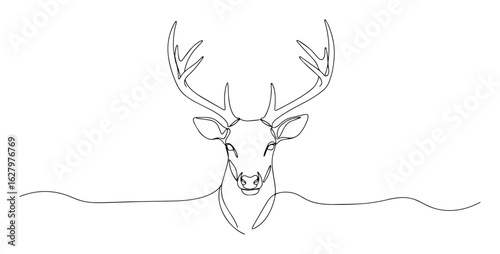 deer head antlers wildlife nature monoline thin vector illustration lineart contour design