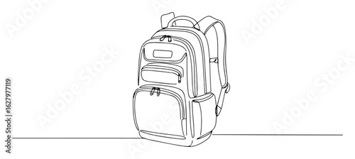 school travel backpack rucksack with pockets zipper gear outline drawing monoline vector lineart