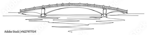 arched pedestrian bridge over river landscape architecture outline drawing monoline vector lineart