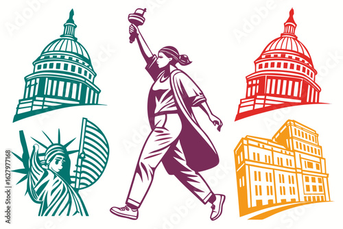 Statue of liberty and us capitol building icons