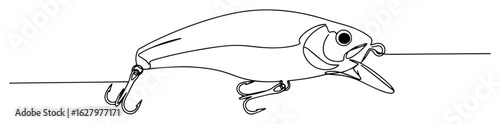 fishing crankbait lure with triple hooks sport angling outline drawing monoline vector lineart