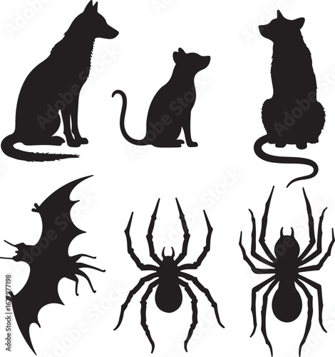 Spooky Halloween animals and insects silhouettes decorations