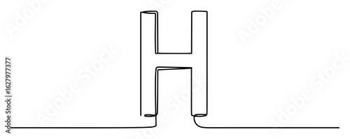 continuous one line drawing of the letter h in a bold three dimensional style vector alphabet monoline lineart