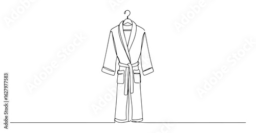 bathrobe dressing gown hanging on hanger spa clothing line drawing vector monoline oneline lineart outline