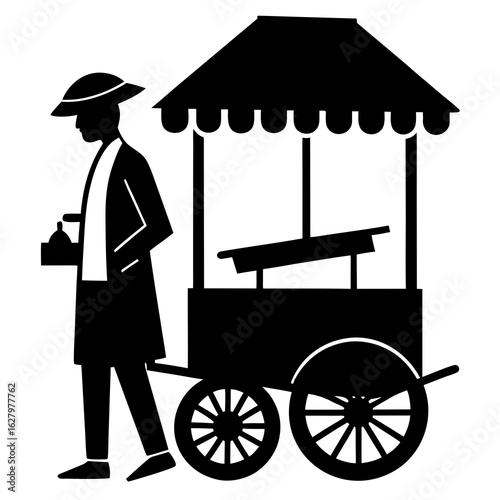 Street vendor with cart food cart silhouette