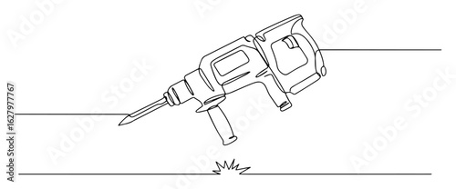 electric demolition hammer jackhammer tool breaking concrete monoline thin vector lineart design