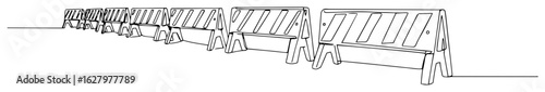 row of barricade barriers construction roadblock safety scene monoline thin vector lineart outline design