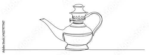 continuous one line drawing of a vintage arabic dallah or teapot a traditional coffee pot vector lineart illustration