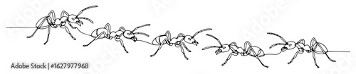 one continuous line drawing of a trail of marching ants for an insect colony and teamwork concept vector contour illustration