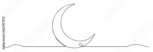 continuous one line drawing of a crescent moon a simple night sky symbol for ramadan or sleeping vector sketch lineart