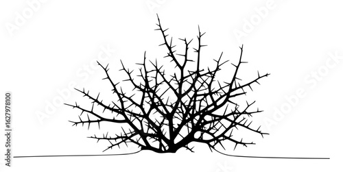 one continuous line drawing of a dry desert tumbleweed bush silhouette for a wild west concept vector shape illustration