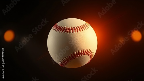 Baseball suspended mid-air with an intense orange glow, isolated in cinematic darkness.