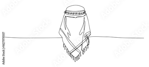 continuous one line drawing of a traditional arab keffiyeh headdress a middle eastern cultural symbol vector outline design