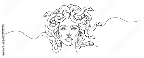 medusa gorgon head greek mythology continuous one line drawing