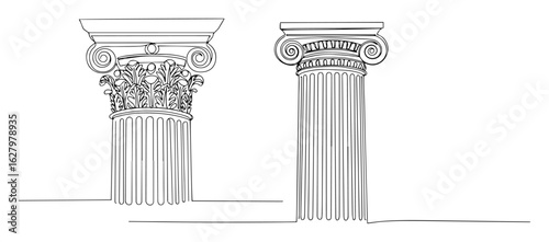 classical greek columns corinthian and ionic one line drawing