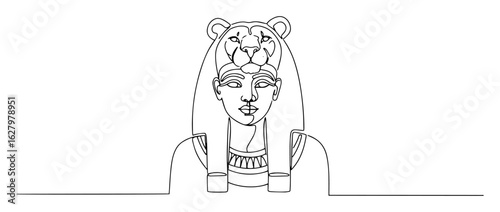 continuous one line drawing of an ancient egyptian goddess with a lion headdress a portrait of sekhmet or cleopatra vector lineart design