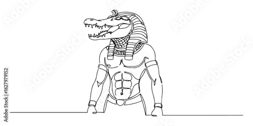 ancient egyptian god sobek crocodile head outline vector illustration
