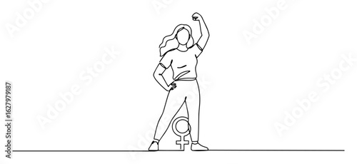 feminist woman empowerment pose outline vector illustration