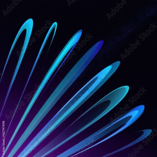 Abstract Glowing Blue Bubbles on Black Background