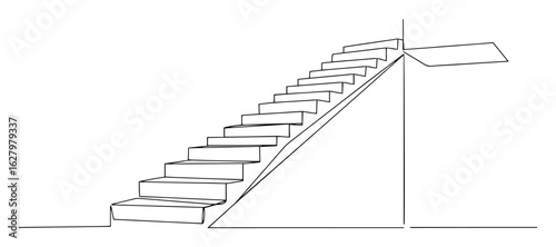long outdoor staircase perspective outline vector illustration