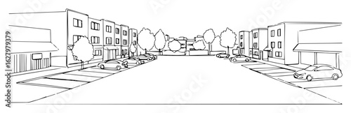 residential street perspective outline vector illustration