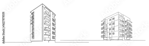 continuous one line drawing of two modern apartment buildings a residential real estate complex in the city vector architecture lineart