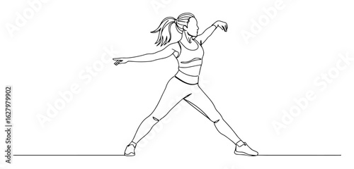 continuous one line drawing of a woman doing a side lunge stretch a fitness exercise and yoga pose vector monoline illustration