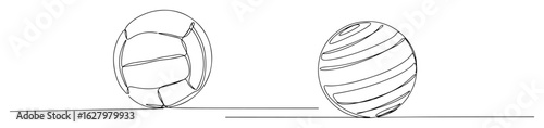 continuous one line drawing of a volleyball and a fitness ball a set of team sport and gym equipment vector lineart illustration