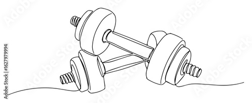 continuous one line drawing of two crossed adjustable dumbbells a gym equipment for fitness and strength training vector monoline sketch