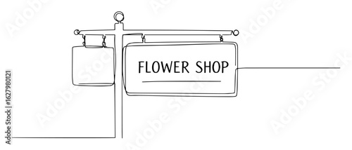 Fotografi one continuous line drawing of a hanging flower shop sign for a florist business