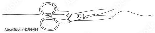 continuous one line drawing of a pair of scissors cutting a thread a tailor or craft tool vector outline sketch