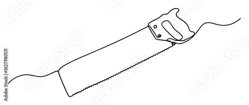 continuous one line drawing of a classic hand saw a woodworking and carpentry tool vector outline design illustration
