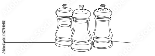 continuous one line drawing of a set of salt and pepper mills classic kitchen seasoning tools vector outline sketch