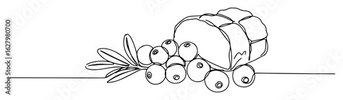 continuous one line drawing of a goat cheese log with cranberries and rosemary a gourmet appetizer vector food lineart design