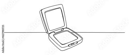 continuous one line drawing of an open face powder compact a cosmetic makeup product for beauty vector monoline lineart design