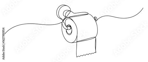 continuous one line drawing of a toilet paper roll on a wall mounted holder a bathroom tissue and hygiene essential vector lineart sketch