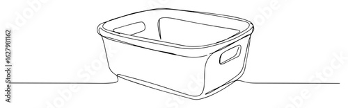 continuous one line drawing of an empty plastic laundry basket a household container for clothes vector lineart sketch