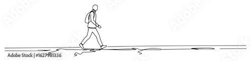 man with backpack walking one continuous line drawing