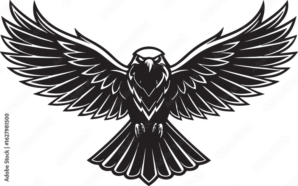 Obraz premium Black silhouette of a majestic eagle with outstretched wings