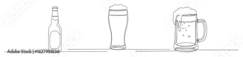 beer set bottle glass and mug one continuous line drawing