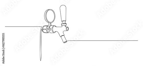 beer tap on bar counter one continuous line drawing art