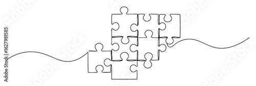 jigsaw puzzle pieces one continuous line drawing