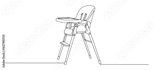 continuous one line drawing of a baby high chair with a tray a piece of nursery furniture for infant feeding vector outline design