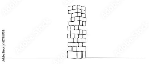 continuous one line drawing of a wobbly tower of wooden blocks a fun board game of balance and strategy like jenga vector toy lineart