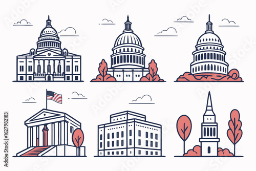 Collection of famous government buildings with domes