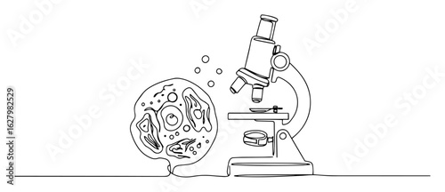microscope and biological cell one continuous line drawing