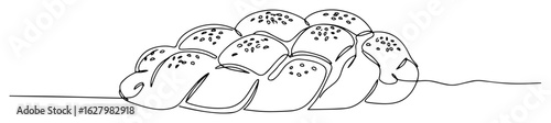traditional braided challah bread with sesame seeds a jewish holiday food one line art bakery illustration