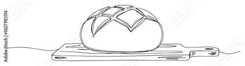 round loaf of bread on cutting board one continuous line drawing